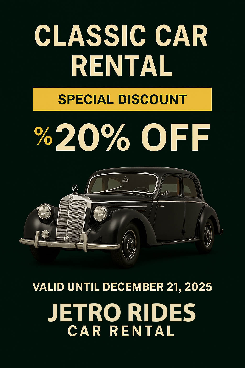 20% OFF Classic Car Rentals!